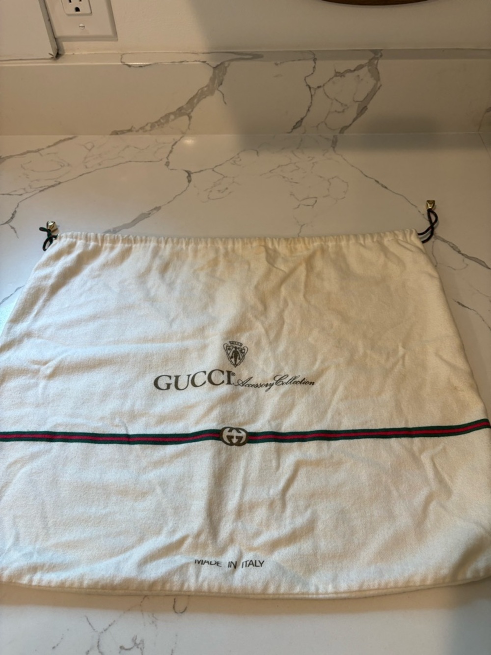 Gucci Dustcover Drawstring Bag with Gold Metal Tips 17”W x 13 1/2” L Luxury